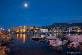 Girne harbour and castle by night