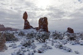 Balancing Rock in snow - Arches